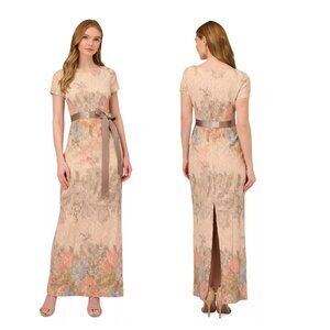 Adrianna Papell Melinda Dress Floral Pattern Blush Maxi Column Gown